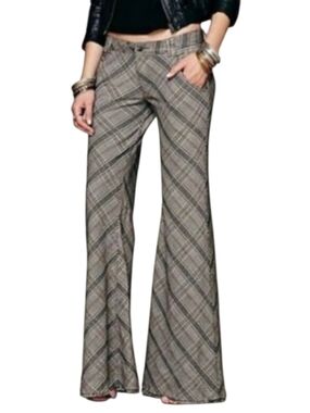 Free People Low Rise Flare Bell Bottom Wide Leg Plaid Trouser Pants Wmn 8 Hippie